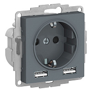 Розетка USB Systeme Electric AtlasDesign Грифиль SO + A+A 5В/24А 2х5В/12А механизм ATN000730