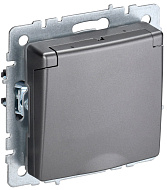 Розетка IEK BRITE с/з с шторками и крышкой 16А IP44 РСбш10-3-44-БрС сталь BR-R16-16-44-K46