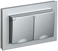 Розетка IEK BRITE 2-ая с/з с шторками и крышкой 16А в сборе IP44 РСбш12-3-44-БрА алюминий BR-R26-16-