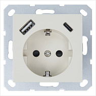 Розетка JASMART SCHUKO с USB A+C с защитными шторками 25W слоновая кость G5501USB-25V