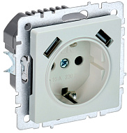 Розетка IEK BRITE с с/з и шторками 16А с USB A+A 2,1А РЮш10-1-БрЖ жемчужный BR-R14-16-U21-D21-K36