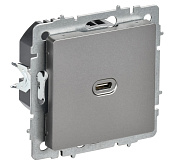 Розетка USB IEK BRITE C 65Вт высокоскор. зар. РЮ12-1-БрС сталь
