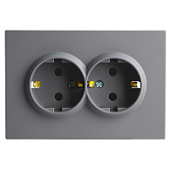 Розетка 2-местная с з/ш с/з СЗК STEKKER 250В 16А Эмили RST16-5114-05ZK черный уголь soft touch 50252