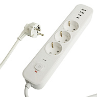 Сетевой фильтр 3-местный с/з STEKKER 3x1мм2 1 8 м 250В 16А 2 USB-A+2 Type-C серия Nova белый 50099