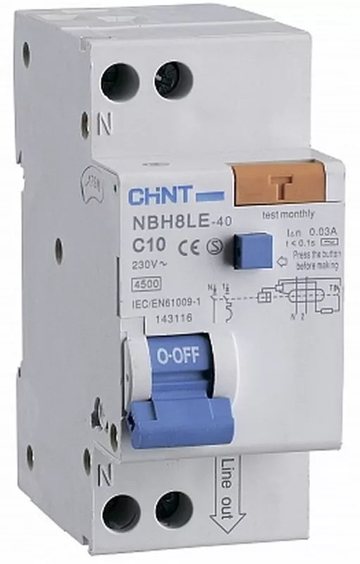 CHINT Дифференциальный автомат CHINT NBH8LE-40 1P+N 32A 30mA х-ка С 4,5кА (R) 206065 