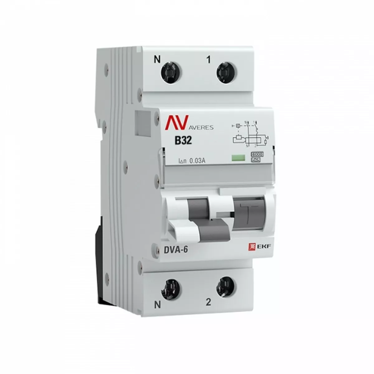 EKF Диф. Автомат EKF AVERES DVA-6 (B) 1P+N 32А/30мА тип А 6кА rcbo6-1pn-32B-30-a-av 