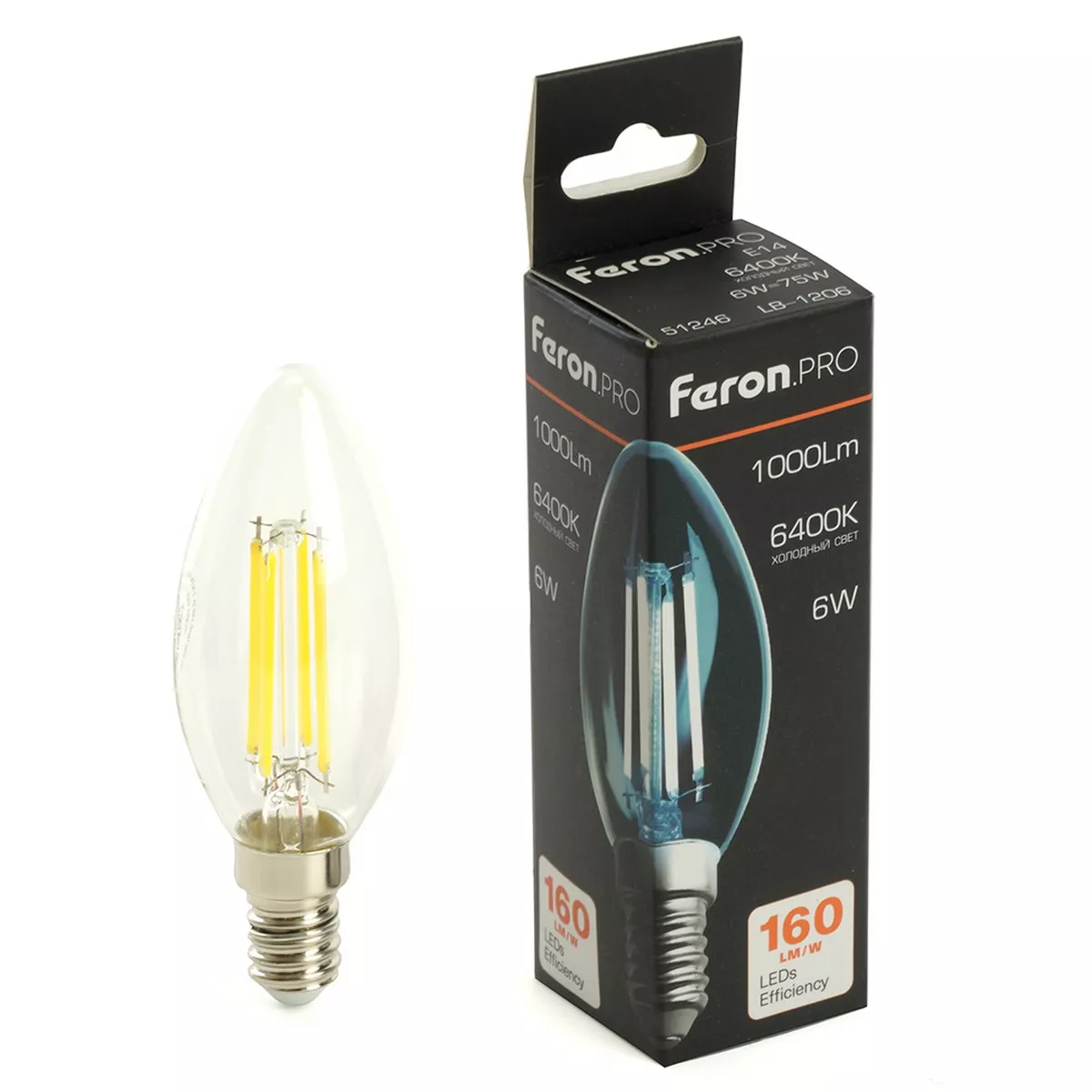 E14 Лампа светодиодная Feron.PRO LB-1206 Свеча E14 6W 175-265V 6400K 51246 