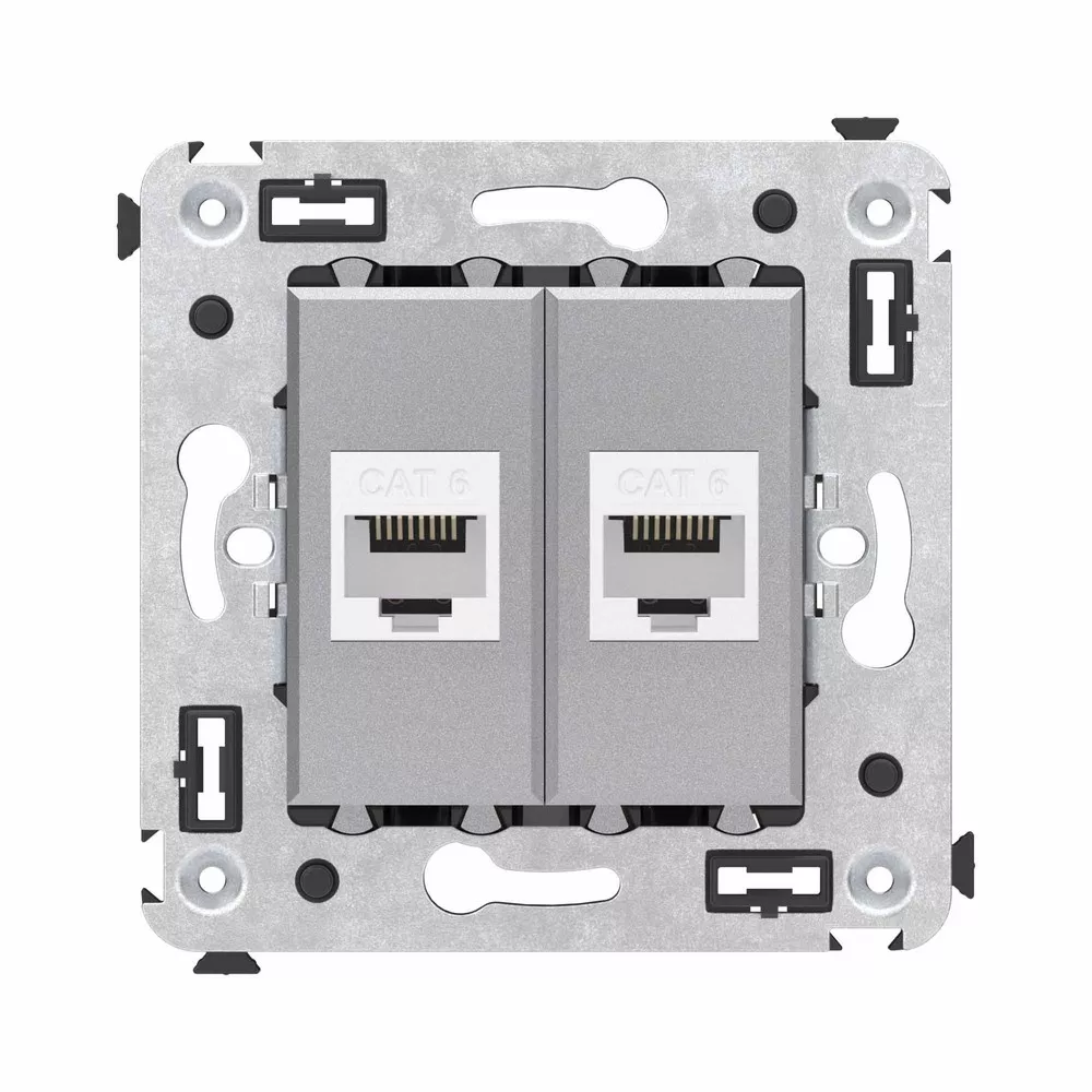 DKC Avanti механизмы Закаленная сталь Компьютерная розетка DKC Avanti RJ-45 без шторки в стену кат.6 двойная "Закаленная сталь" 4404694