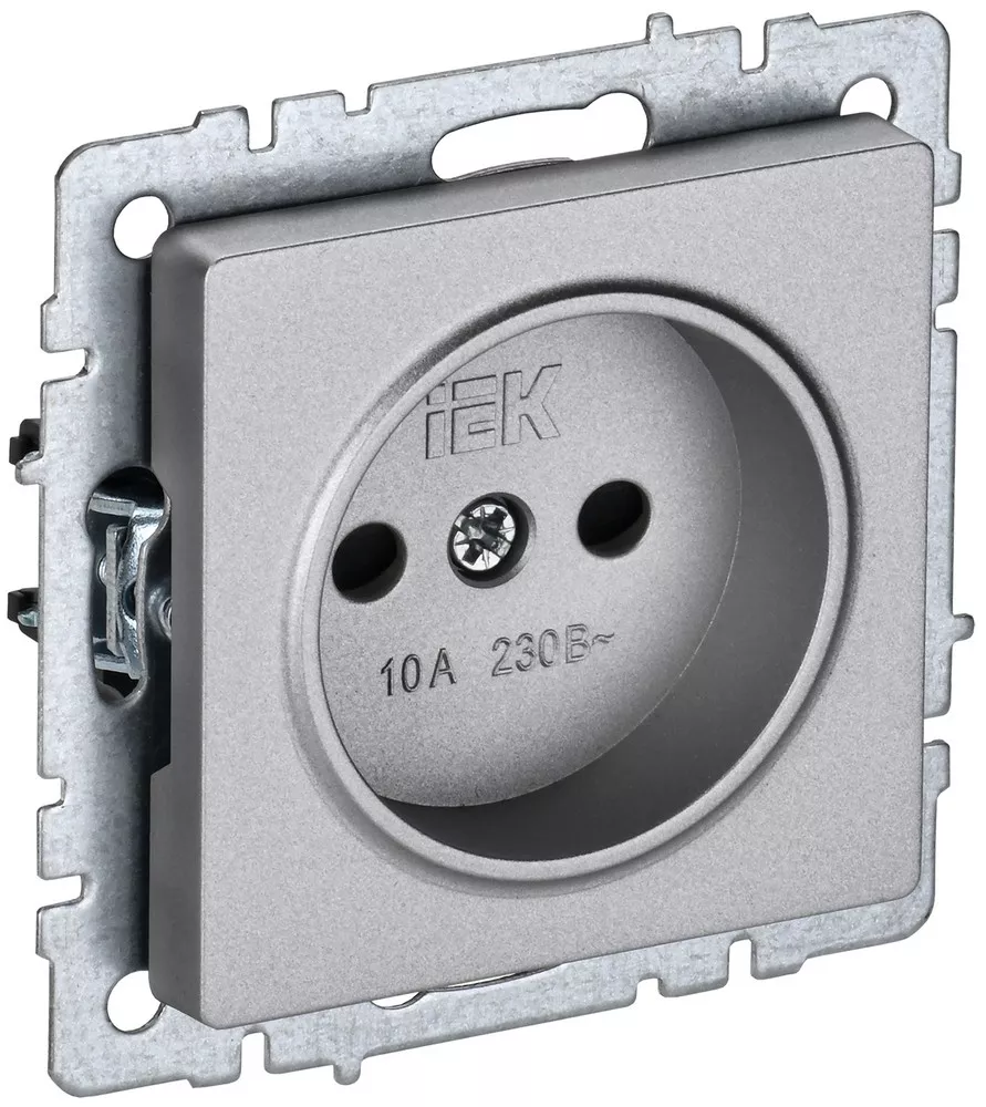 IEK Brite Алюминий Розетка IEK BRITE BASE Алюминий без з/к с з/ш 10А РСш10-2-БрА BR-R13-10-K47