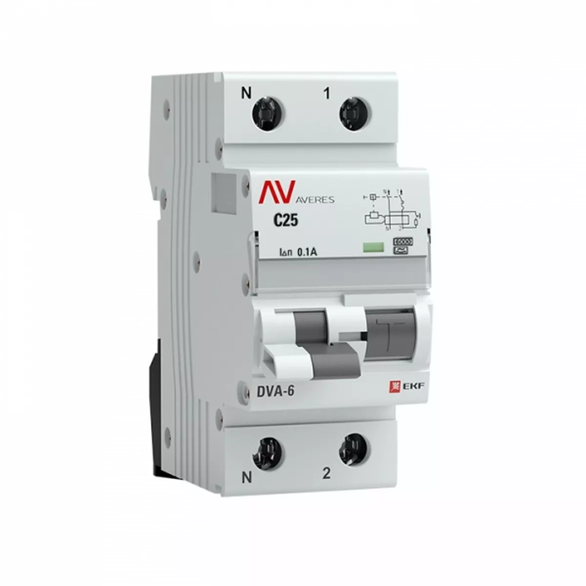 EKF Диф. Автомат EKF AVERES DVA-6 (C) 1P+N 25А/100мА тип А 6кА rcbo6-1pn-25C-100-a-av 