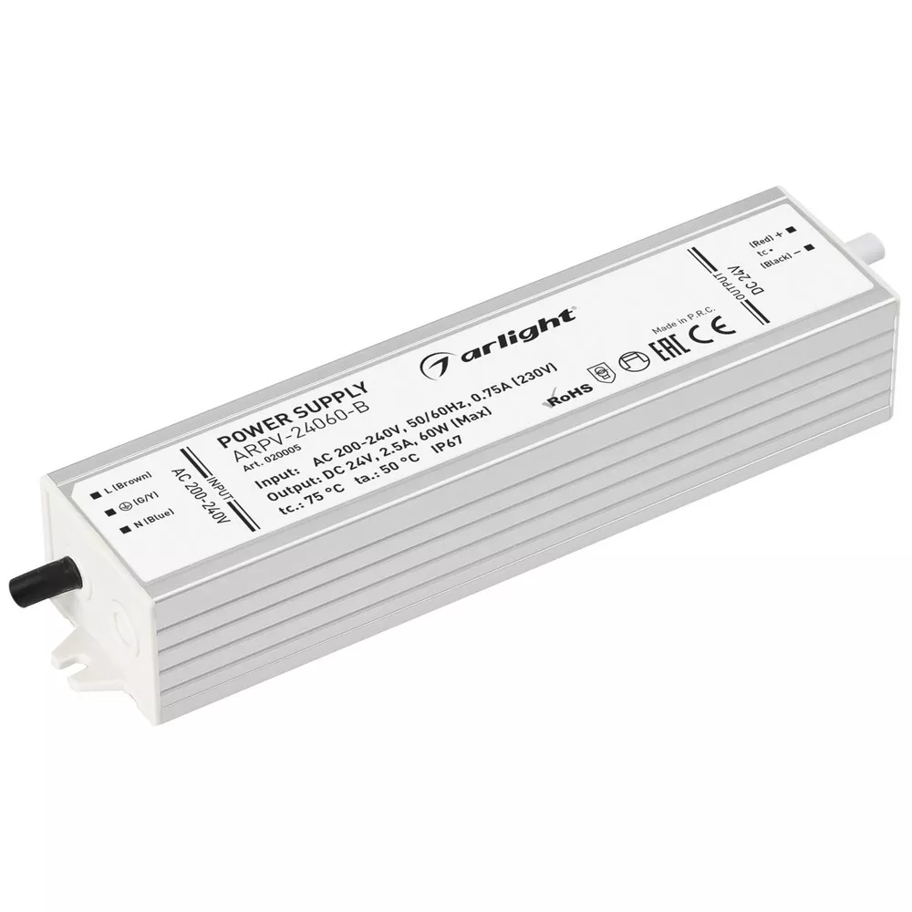 Блоки питания для светодиодной ленты Блок питания Arlight ARPV-24060-B (24V, 2.5A, 60W) (IP67 Металл, 3 года) 020005 