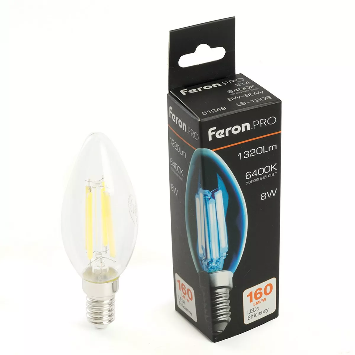 E14 Лампа светодиодная Feron.PRO LB-1208 Свеча E14 8W 175-265V 6400K 51249 